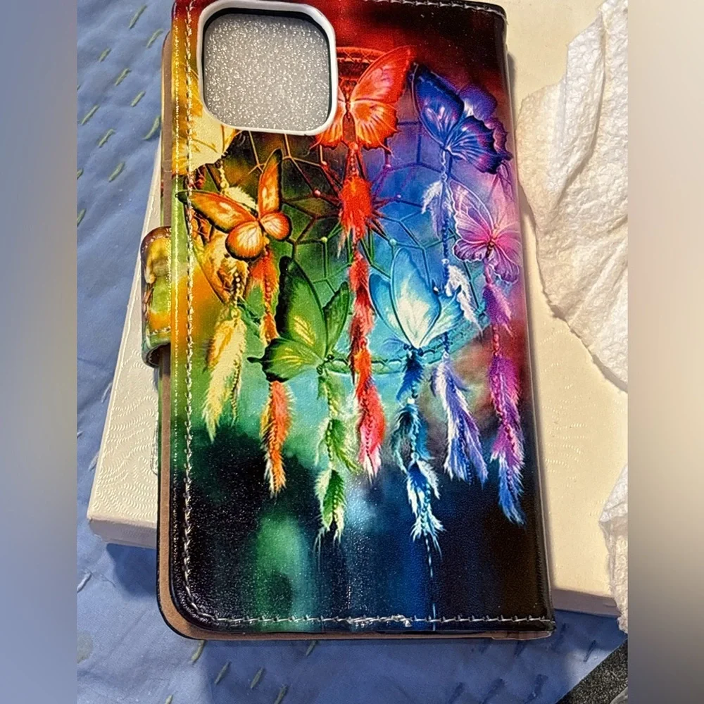 New Bcov iPhone 11 Pro Case, Bright Butterfly Multifunctional Wallet Flip